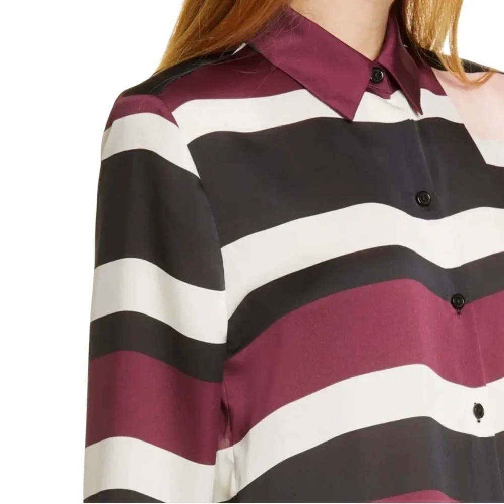 NWT EQUIPMENT ESSENTIAL BLOCK-STRIPE BUTTON-DOWN SHIRT IN TRUE BLACK MULTI SZ M - Picture 8 of 9